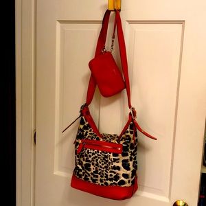 Coach Leather & Canvas Purse w/Matching Wristlet